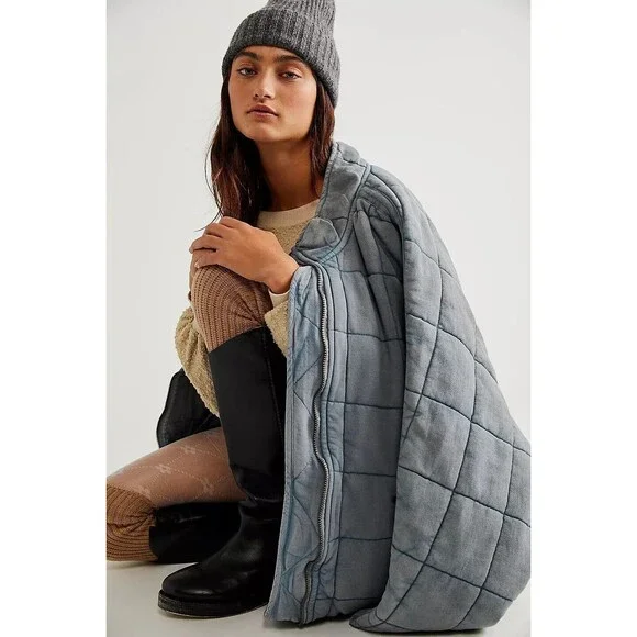 Free People Dolman Quilted Knit Jacket Top Oversized Zip-up Slouchy L NWD 277591